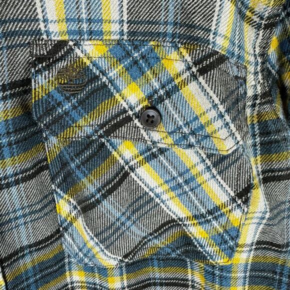 Timberland Multicolor Plaid Long Roll Tab Sleeve Collared Wool Blend Button Up M - Picture 3 of 8
